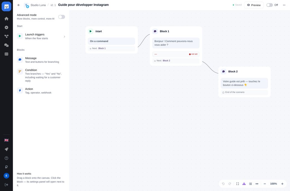 Éditeur de scénarios du chatbot
