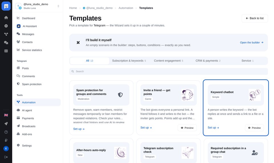 Modèles de chatbots prêts à l’emploi