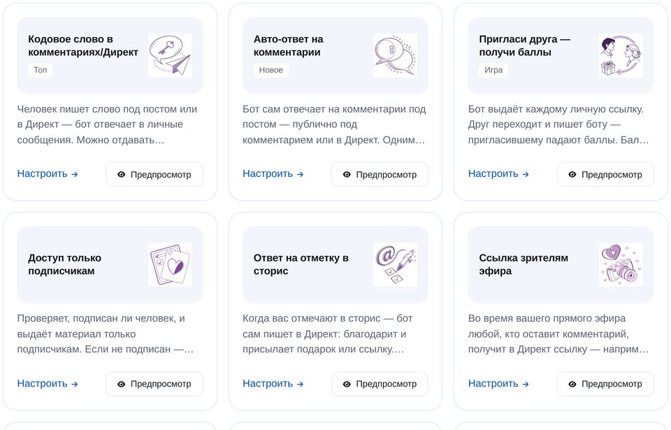 Готовые шаблоны чат-ботов