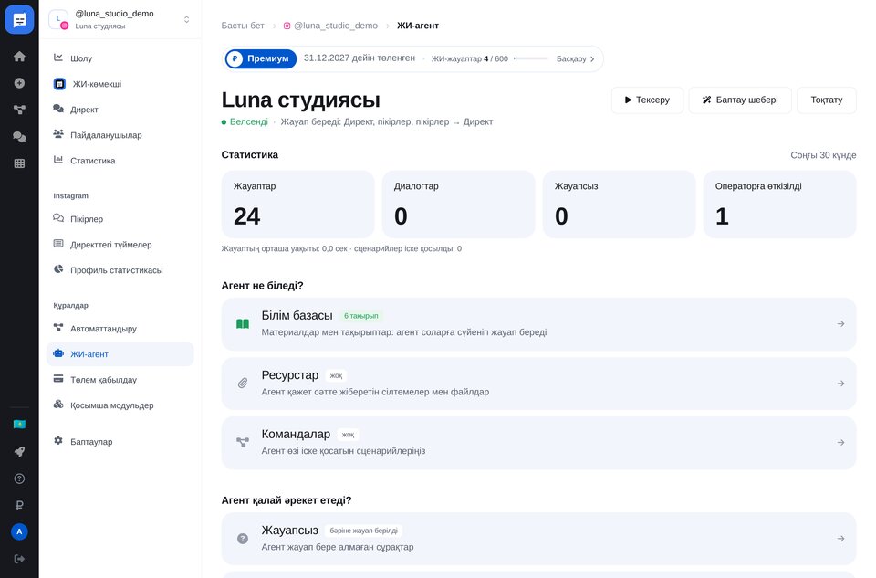 ЖИ-агентті баптау: сайт, файл қосу немесе өз сөзіңізбен сипаттау