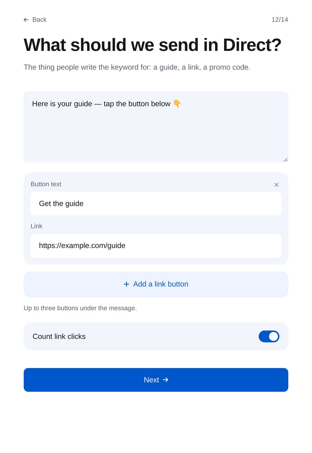 Inhalt der Direktnachricht festlegen – Einrichtung in ETOCHATBOT