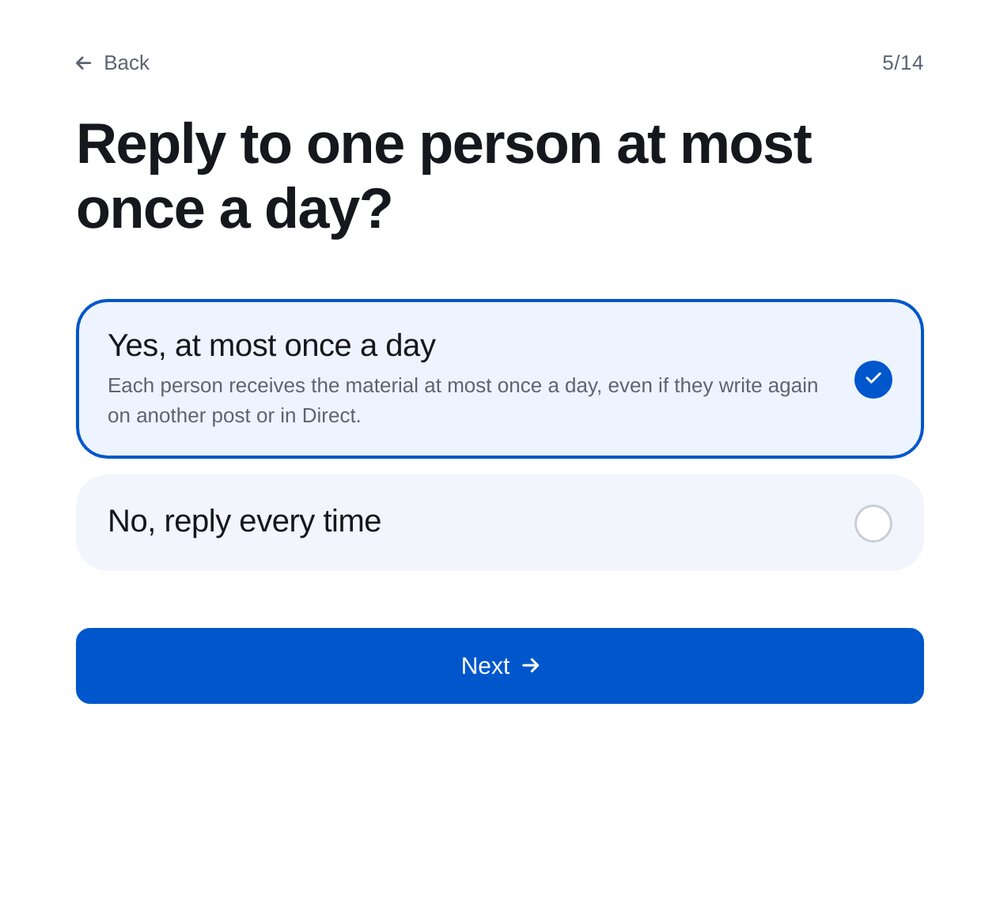 Einmal pro Tag und Person – Einrichtung in ETOCHATBOT