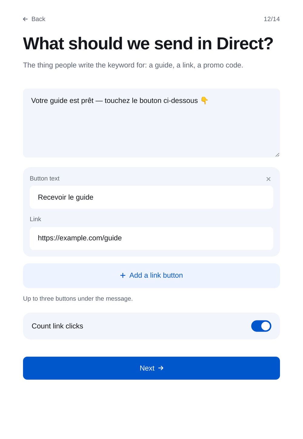 Que faut-il envoyer en privé — écran de configuration dans ETOCHATBOT