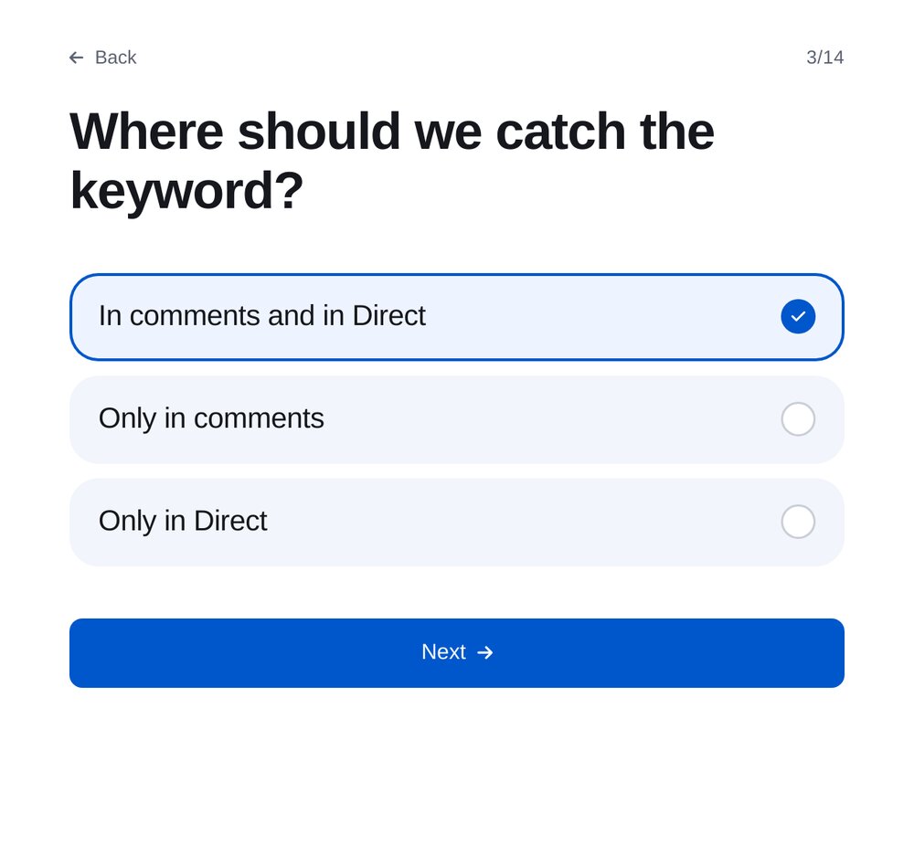 Où repérer le mot-clé — écran de configuration dans ETOCHATBOT