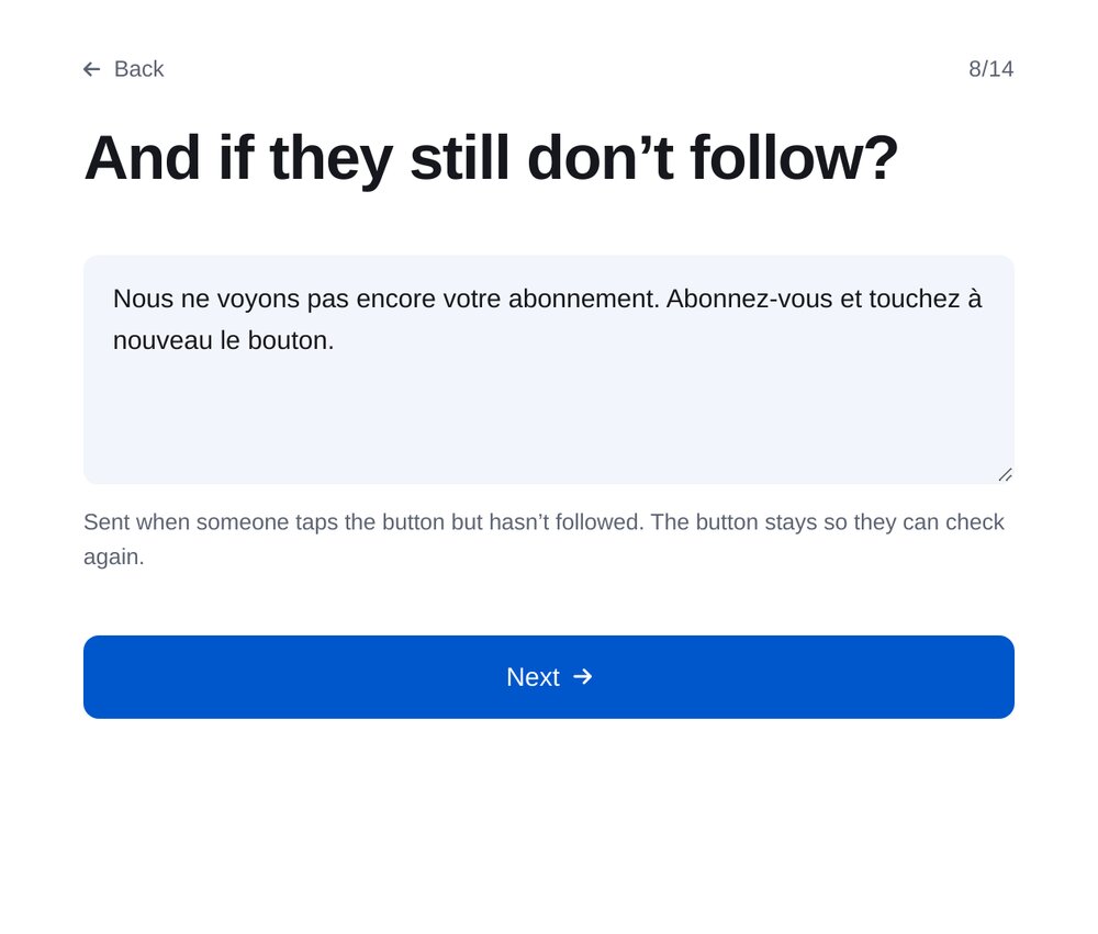 Réponse si l’abonnement manque — écran de configuration dans ETOCHATBOT