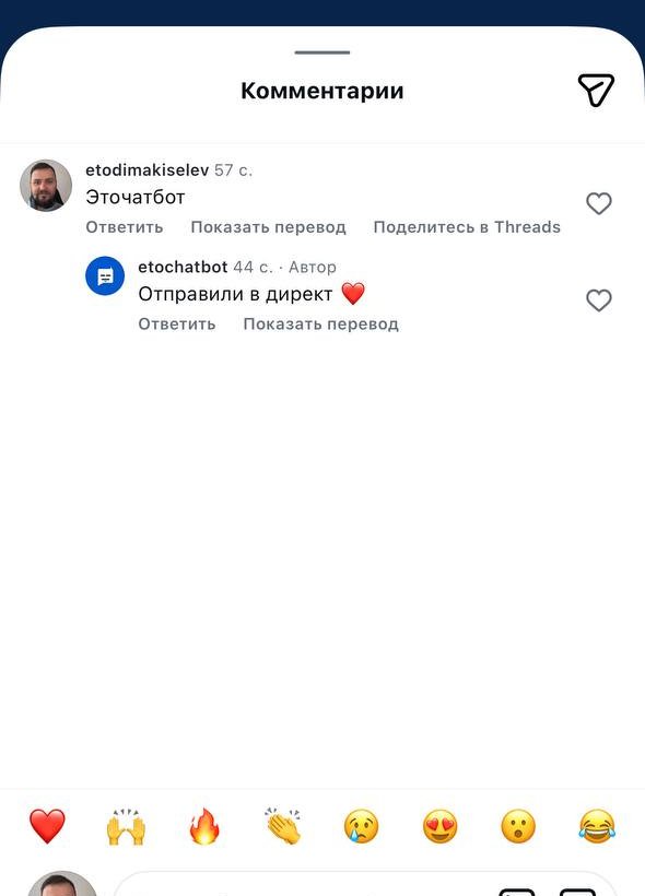 Ответ бота под комментарием в Instagram*