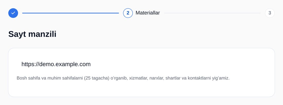 Sayt manzilini yozing — ETOCHATBOT sozlash ekrani