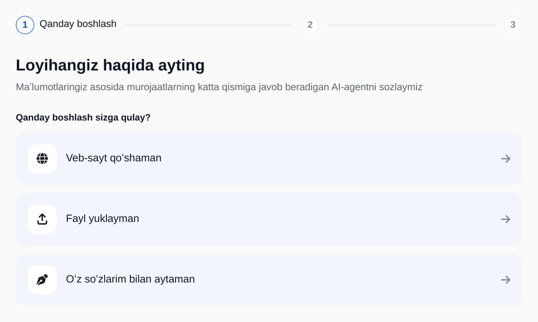 Oʻrganish manbasini tanlang — ETOCHATBOT sozlash ekrani