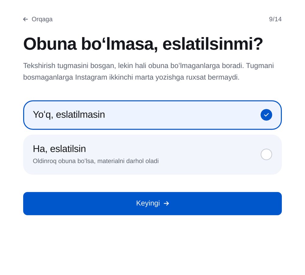 Eslatma — ETOCHATBOT sozlash ekrani