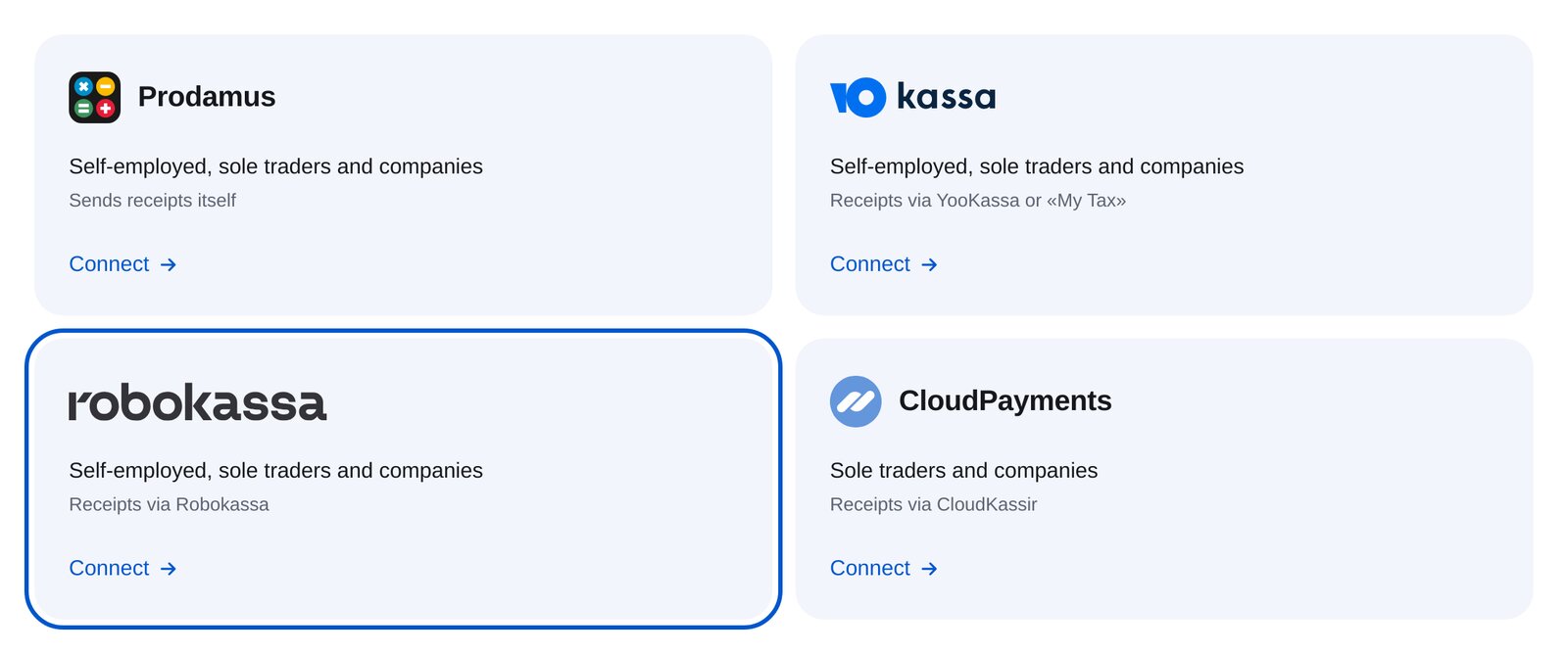 ETOCHATBOT ödeme sistemleri arasında Robokassa kartı