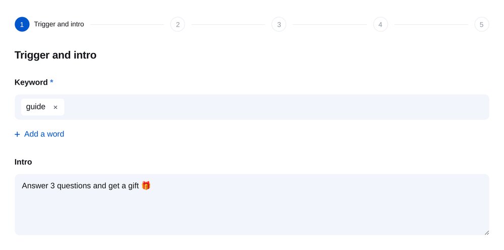 Trigger setup screen in ETOCHATBOT