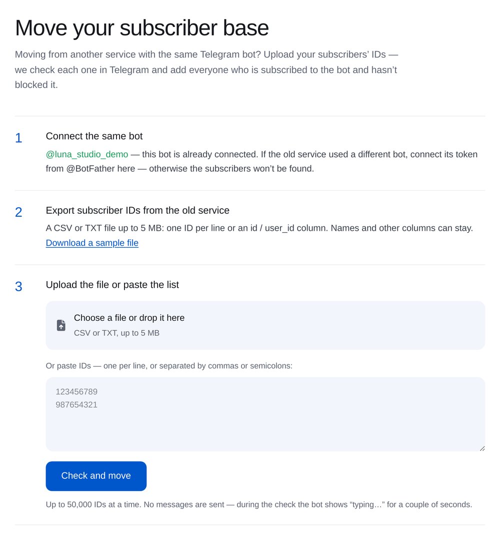 Importación de contactos: archivo CSV o TXT y campo para una lista de ID