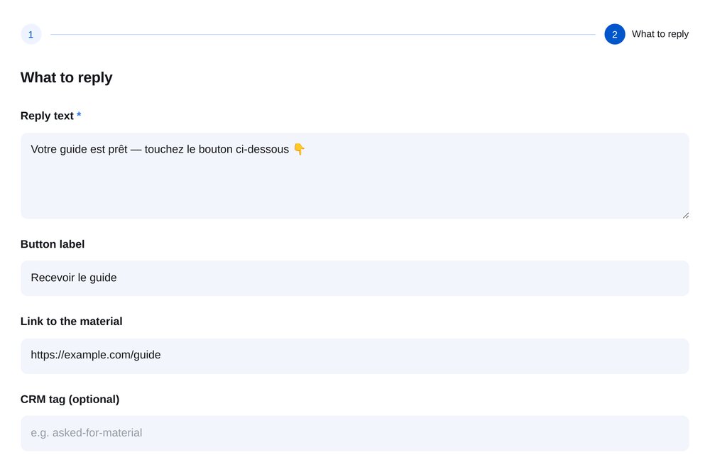 Texte et bouton — écran de configuration dans ETOCHATBOT