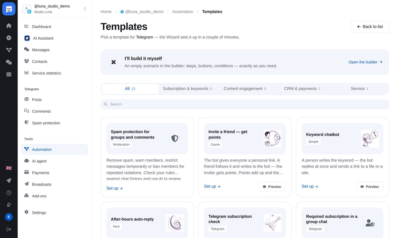 Modèles Telegram : carte « Ad submissions to your channel »