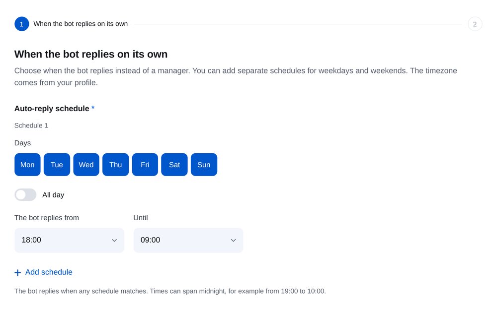 Assistant « After-hours auto-reply » : jours et heures où le bot répond