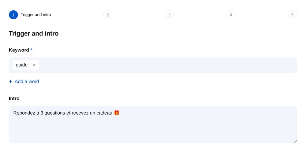 Définir le déclencheur — écran de configuration dans ETOCHATBOT