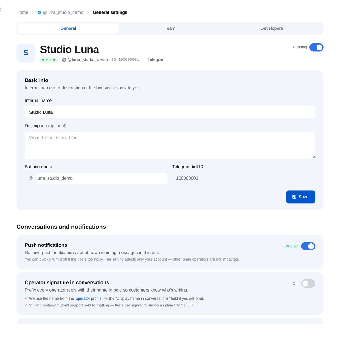 Vérifier la connexion — écran de configuration dans ETOCHATBOT