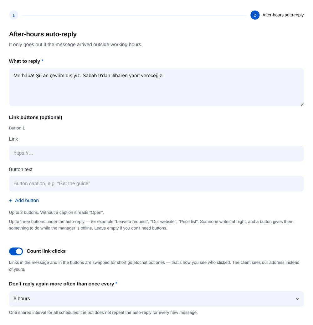 Yanıtınızı yazın — ETOCHATBOT ayar ekranı