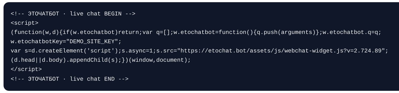 ETOCHATBOTの設定画面：サイトへのコード設置